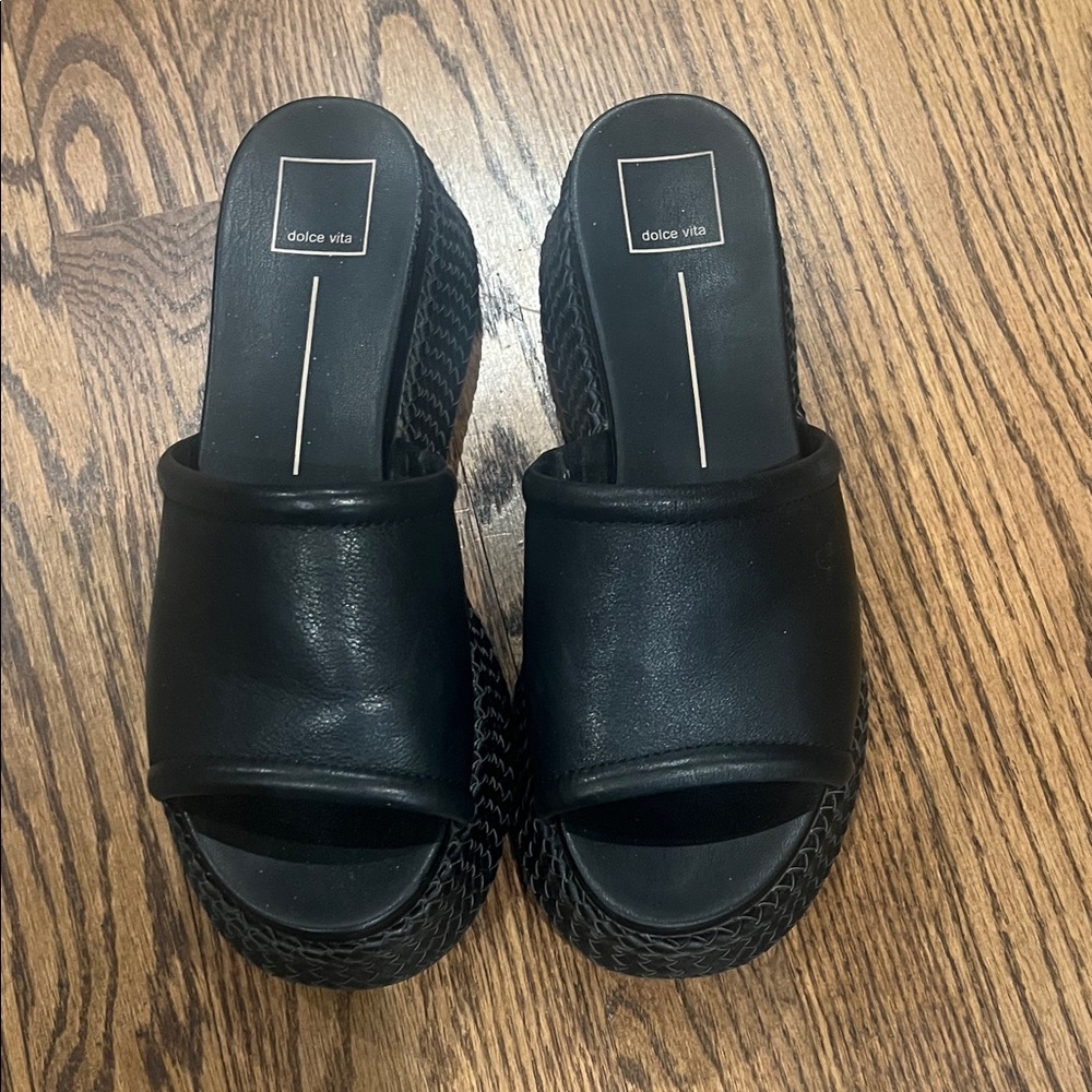 Dolce Vita Black Woven Slide Sandals